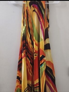 India Boutique Multicolor Pleated Dress with Yellow, Green and Orange Accents.